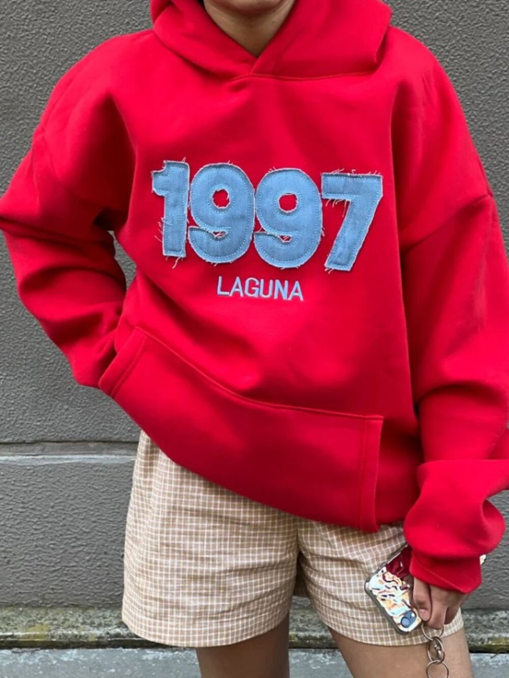 Laguna Co Vintage Denim Hoodie Ruby Red 1997 Applique Fleece Size Large NWT
